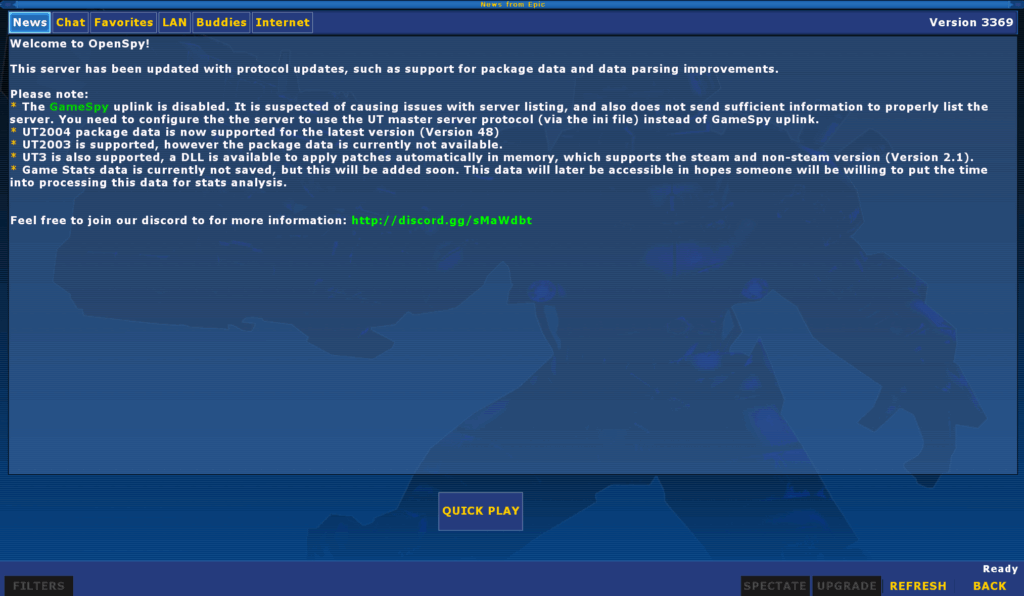 Once you update the settings, you'll see this news page when going to join a game. This means your game sees openspy's servers.